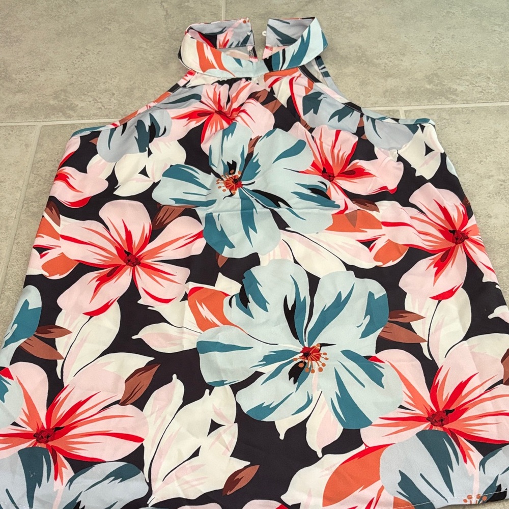 SHEIN Floral Halter Top - Black, Blue, Red